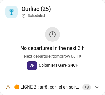 Card showing the next departure tomorrow at 06:19